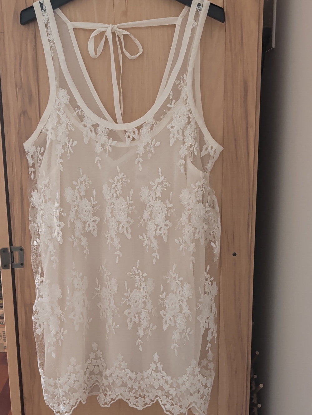 E By Eloise For Anthropologie Sheer Creamy White Lace Overlay Dress